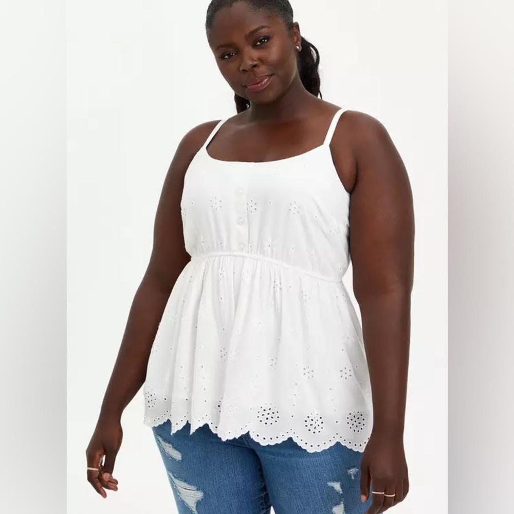Torrid Eyelet Peplum Voile‎ White Eyelet Camisole Top NEW NWT Size 00/10/M-L